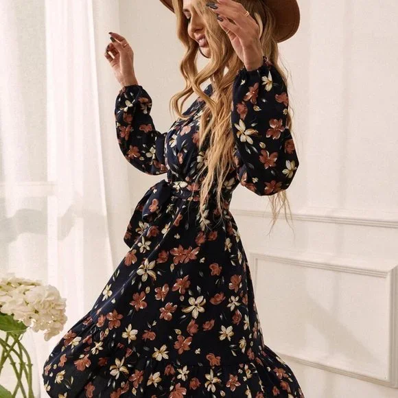 Boho Dainty Fall Floral Dress - Picture 4 of 11